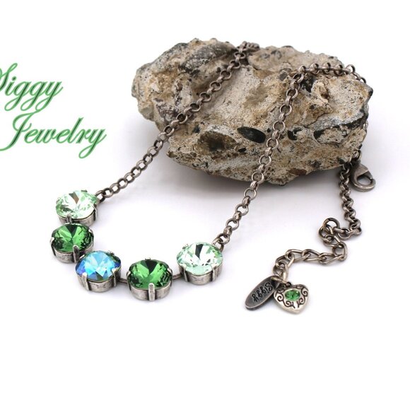 12mm Cushion Cut Green Austrian Crystal Necklace, Evergreen Spark - Picture 3 of 8